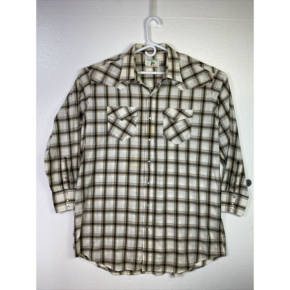 Vtg Mesquite Mens Pearl Snap Shirt‎ 18/35 Western Plaid Long sleeve Western USA